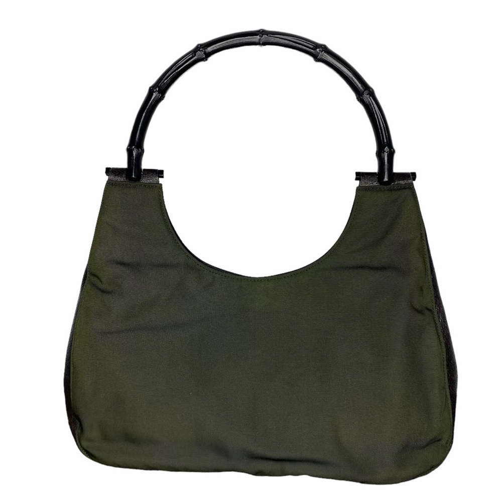 GUCCI Green Bamboo Handle Nylon Shoulder Bag Y2K Vintage Tom Ford - Picture 11 of 11